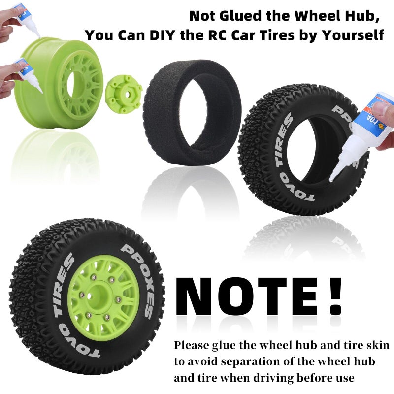 daitoku 12mm/14mm/17mm Hex RC Wheels and Tires RC Truck Tires 1/10 Scale Tyres Detachable Replacement RC Car Tires for Arrma Senton Tires Slash Tires Axial Fury Redcat Rc4wd Hex (Green) - Image 2